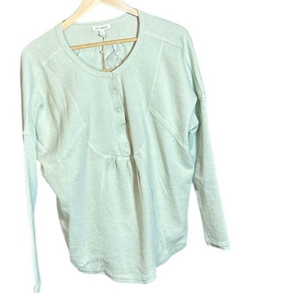 NWT Blu Pepper Henley Top‎ Women Large Sage Green Waffle Knit Long Sleeve Boho